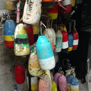 20 Distressed  painted maine lobster buoys Seasonal clearance styrofoam selling these out Limited quantity rustic nautical restaurant decor
