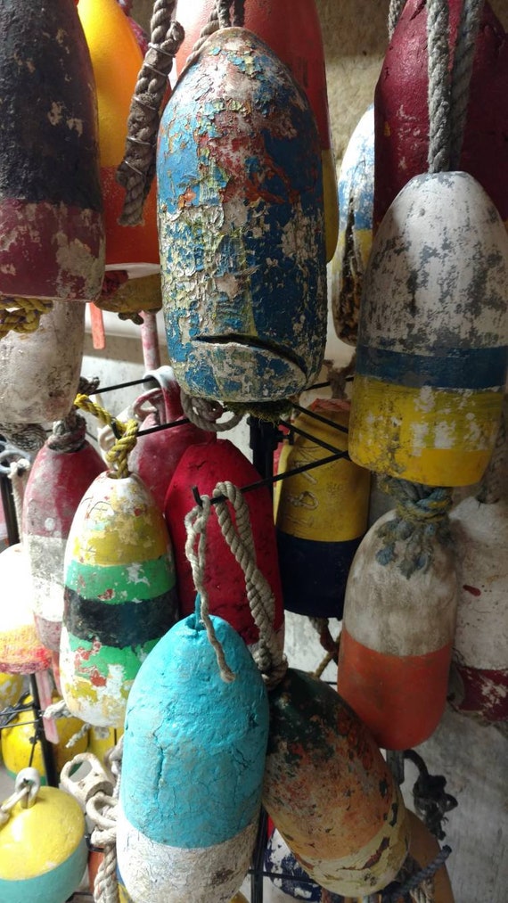 3 Distressed Real Painted Maine Lobster Buoys Seasonal Clearance