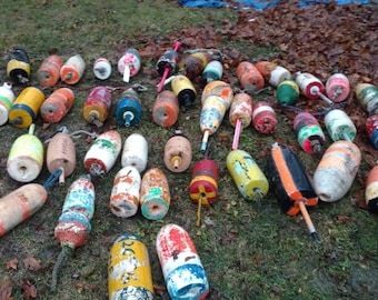 5 buoys Distressed real painted maine lobster buoys..... Seasonal clearance.. styrofoam