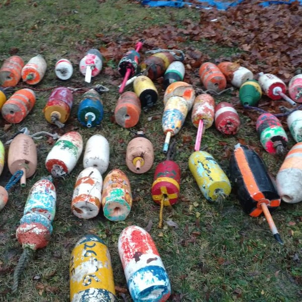 Distressed real painted maine lobster buoys..... while they last... Seasonal clearance.. styrofoam this is for 1