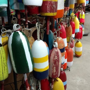 Sale 3 Mix and match buoys Distressed  real painted maine lobster buoys  stryrofoam  1  6x13 or larger 1 5x11  and 1 7x7