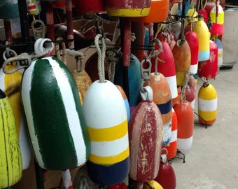 Sale 3 Mix and match buoys Distressed  1 very large real painted maine lobster buoy stryrofoam  1  6x13 and or larger And 1 5x11 sizes vary