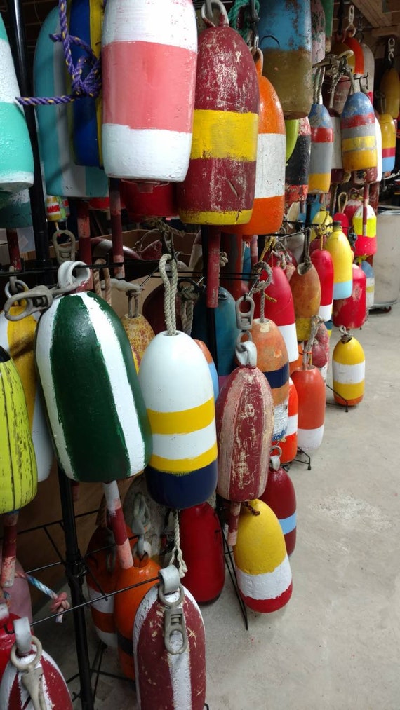 Distressed Very Large Painted Maine Lobster Buoys Seasonal