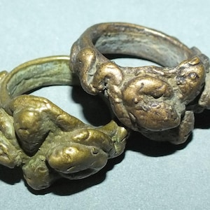 Two Brass Naga Snake Amulets Talisman Rings, Pendants Thailand