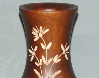 Mango Wood Vase with Bamboo Shape and Nice Craving Designed for Dried Flowers Arrangement Thailand FREE SHIPPING