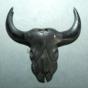 Hand Carved Folk Bone and Horn Pendant w Buffalo Skull Shape from Indonesia