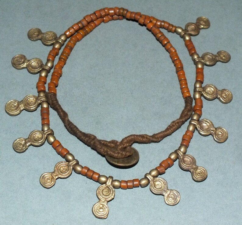 Necklace with Small Glass Beads and Brass Pendants Nepal FREE SHIPPING