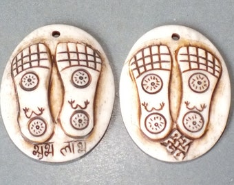 Two Buddhist Bone Amulets Pendants with Buddhas Feet Nepal FREE SHIPPING