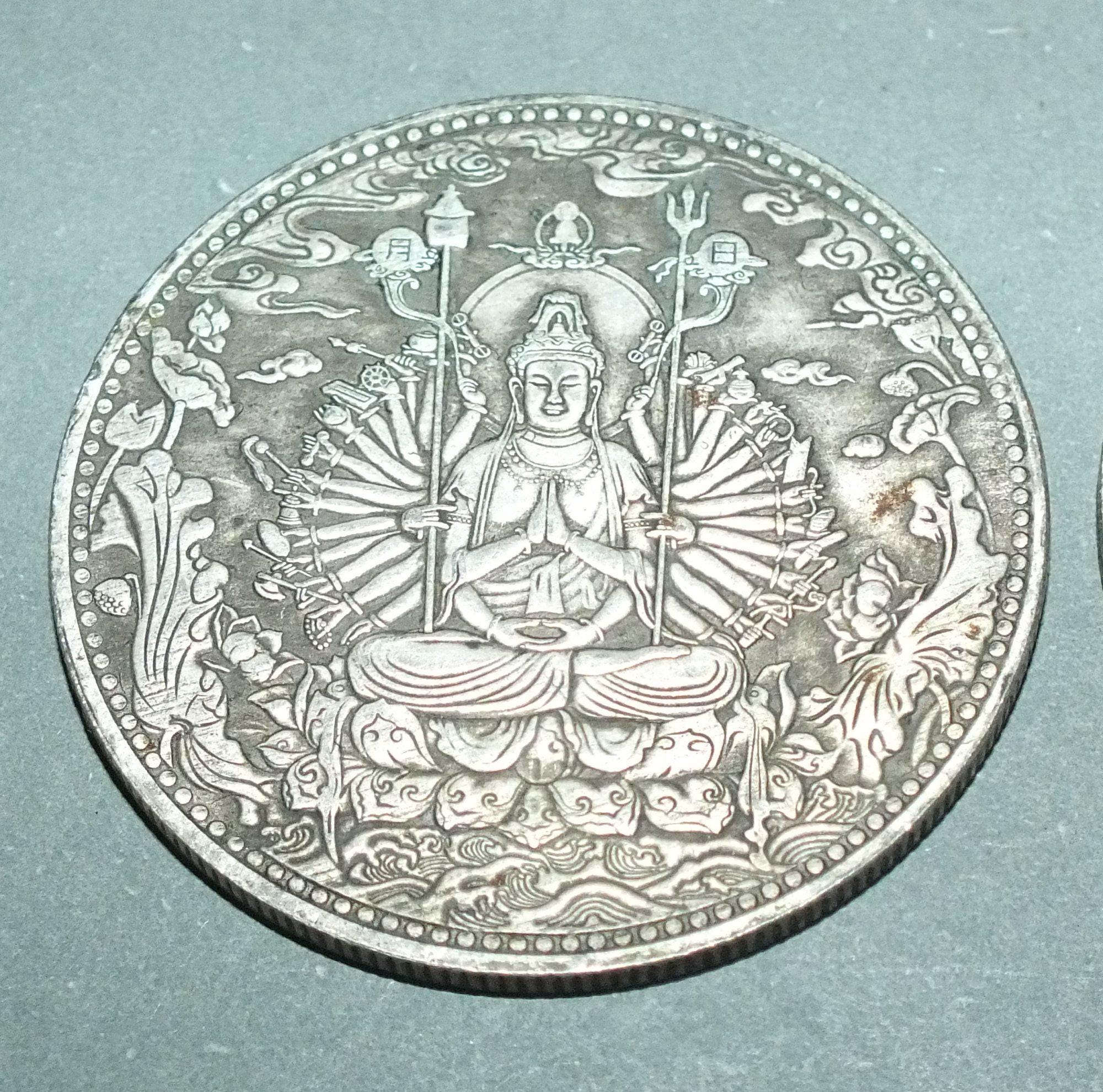 Two Metal Chenrezig 1000 Arms Guan Yin Coin Charms