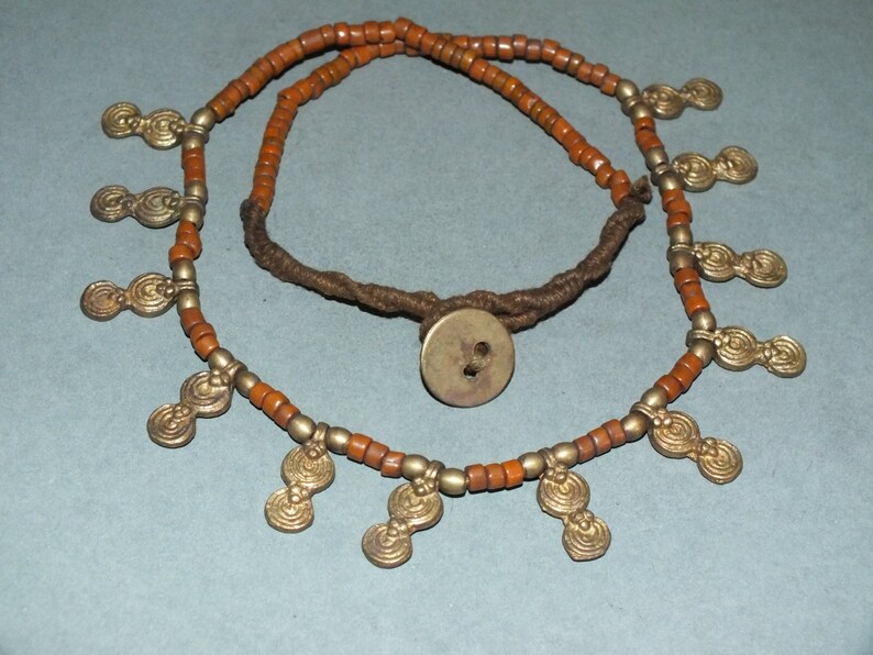 Necklace with Small Glass Beads and Brass Pendants Nepal FREE SHIPPING