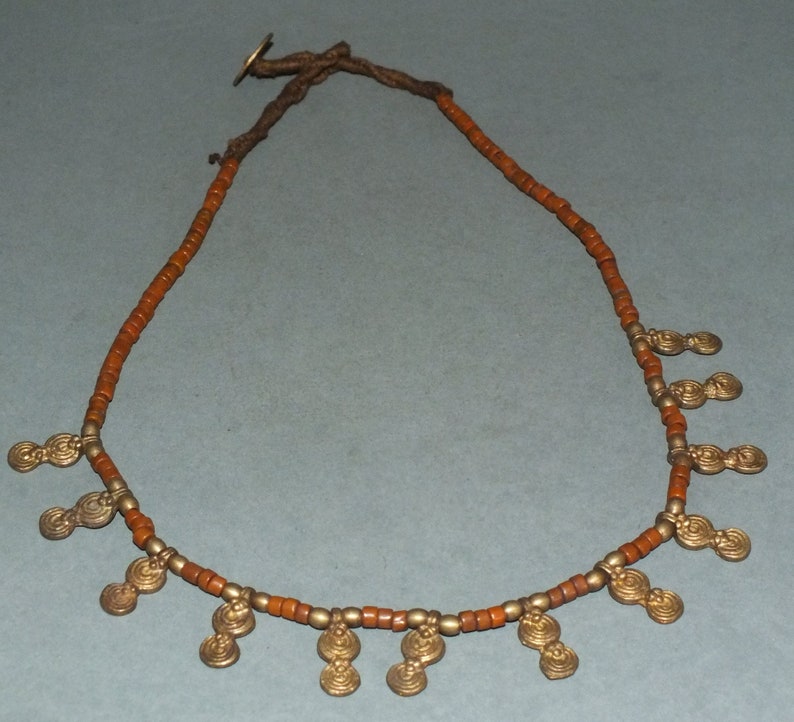 Necklace with Small Glass Beads and Brass Pendants Nepal FREE SHIPPING
