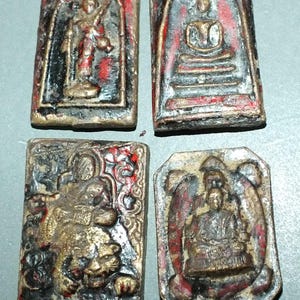Four Metal Buddha Charms Talisman with Color Traces Thailand