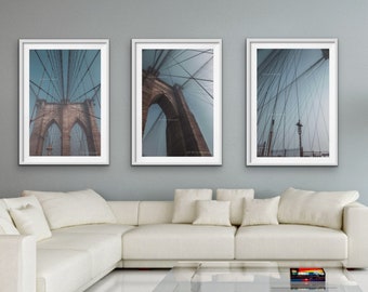 Brooklyn Bridge Art, Wall Gallery Set, Set de 3 impresiones, Decoración de pared de comedor, Archivos de descarga digital, Fotografía de Nueva York, Cartel de NYC