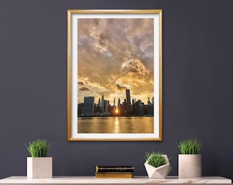 Arte imprimible de nueva york Sunset, impresión descargable, arte de la pared de la ciudad de Nueva York, cartel de Nueva York, paisaje urbano de Nueva York, horizonte de Nueva York, arte digital