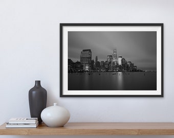 Impresión en blanco negro, horizonte de Nueva York, impresión de la ciudad de Nueva York, impresión de cielo nocturno, fotografía de Nueva York, fotografía de paisaje, cartel de la ciudad de Nueva York