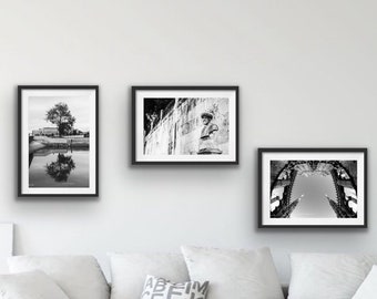 Set of 3 Black and White Prints, Europe Urban Photography, Printable Set Art, Gallery Wall Art home décor - descarga digital