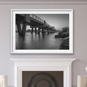Black and White Print, Miami Florida Wall Art, Beach Decor, Coastal Wall Art, Ocean Pier Photography, Beach Artwork, Ocean Print, Modern Art