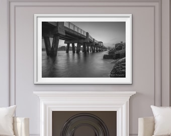 Zwart-wit afdrukken, kunst aan de muur Miami Florida, decor van het strand, kust Wall Art, Ocean Pier fotografie, strand artwork, Oceaan print, moderne kunst