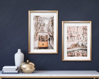 Decoración de la pared de Lisboa, conjunto de impresión de Lisboa, conjunto de la galería de la pared, conjunto de 2 impresiones, decoración del tranvía amarillo de Lisboa, descarga digital, fotografía de Portugal