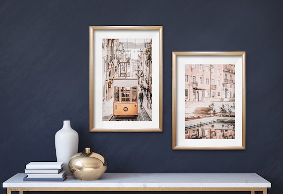 Lisbon Wall Decor, Lisbon Print Set, Wall Gallery Set, Set of 2 Prints, Lisbon Yellow Tram Decor, Digital Download, Portugal Photography