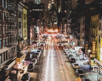 Manhattan Print, New York Wall Art, Urban Decor, Night City Photo, City Skyline Photography, Modern Art Poster ,Chinatown Wall Decor