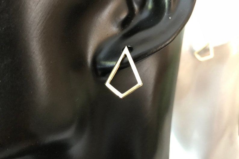 Diamond shape 14k gold Earrings Pyramid earrings gold earrings. image 1