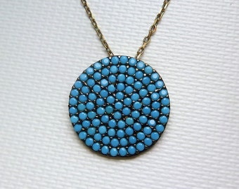 Round black/Turquoise necklace - Dark neckclace - Black crystals - Turquoise