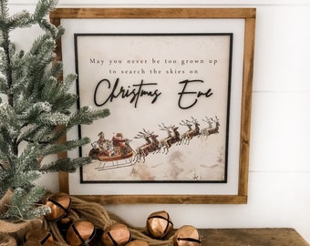 Christmas Sign, Christmas Wood Sign, Christmas Decor, Farmhouse Christmas Decor, Santa Reindeer Sign, Vintage Christmas Sign, Search Skies