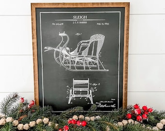 Vintage Patent Christmas Signs, Christmas Sleigh, Vintage Christmas Decor, Christmas Wood Sign, Christmas Tree Sign, Vintage Christmas