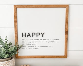 Happy Definition Sign, Happy Wood Sign, Handmade Wood Sign, Happy Quote, Sign for Shelf, Framed Wood Sign, Happy Saying, Everyday Signs