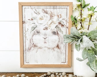 Letrero de primavera estilo granja, letrero de conejo vintage, letreros de conejito de Pascua, decoración de primavera, arte de pared de primavera, decoración de primavera con conejos, letreros de primavera únicos
