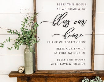 Farmhouse Sign, Bless Our Home, Home Saying, Farmhouse Decor, Family Sign, Mothers Day Gift, Anniversary Gift, Laser Cut Sign, Wooden Sign