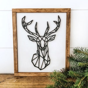 Deer Head, Deer Head Decor, Laser Cut Sign, Laser Cut Words, Laser Cut Wood, Geometric Animals, Modern Wall Art, Geometric Shapes, Wood Sign
