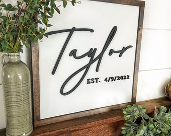 Custom Name Sign, Personalized Sign, Last Name Wood Sign, Laser Cut Wood Sign, Wedding Gift Ideas, Gifts For Wife, Farmhouse Wood Sign