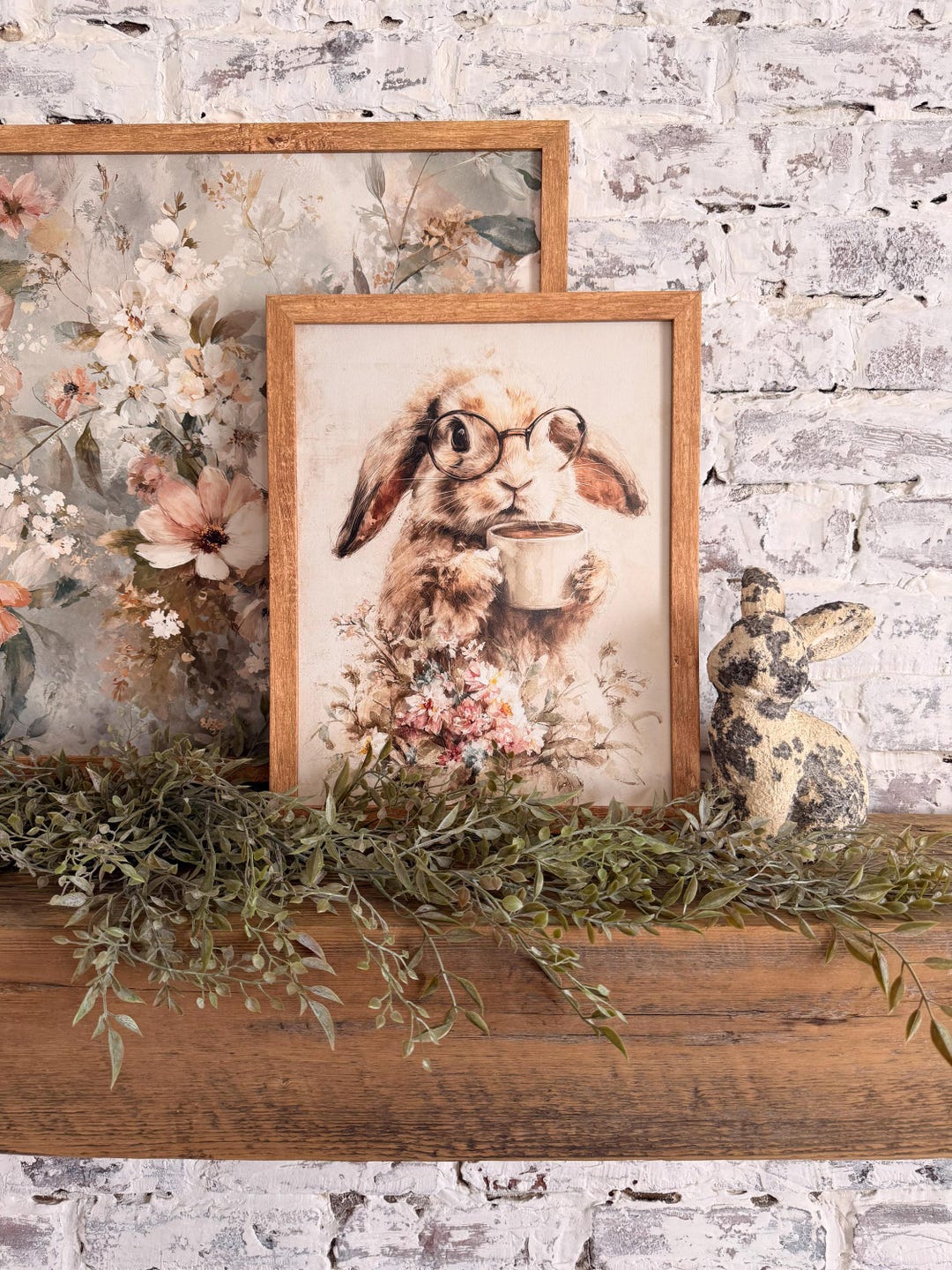 Vintage Bunny With Glasses and Coffee Cup Wood Sign, Spring and Easter ...