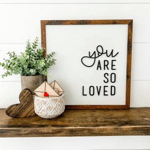 You Are So Loved Saying, Valentines Day Sign, Nursery Wood Sign, Sign for Nursery, Valentines Day Hearts, Farmhouse Sign, Laser Cut Sign image 1