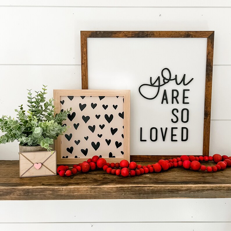 You Are So Loved Saying, Valentines Day Sign, Nursery Wood Sign, Sign for Nursery, Valentines Day Hearts, Farmhouse Sign, Laser Cut Sign image 6