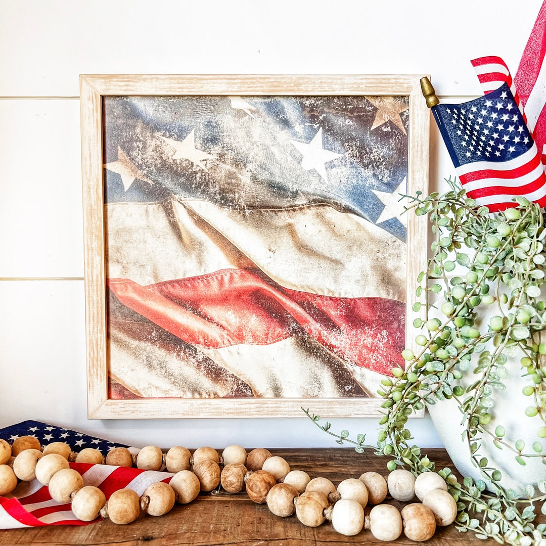 Vintage American Flag Wood Sign, 4th of July Wall Art, American Flag ...