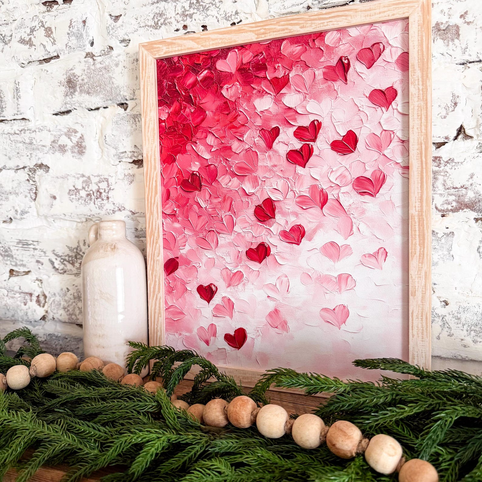 Pink Hearts Valentines Day Wall Art, Farmhouse Valentines Day Wood Sign ...
