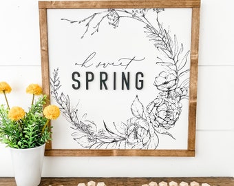 Oh Sweet Spring, Floral Spring Sign, Farmhouse Decor, Framed Wood Sign, Laser Cut Wood Sign, Floral Wood Sign, Spring Signs, Spring Decor