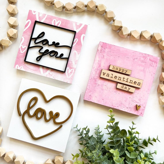 Valentines Day Mini Signs, Tiered Tray Sign, Valentines Decor, Tiered Tray Ideas, Valentines Day Wood Sign, Valentines Gift Ideas, Mini Sign