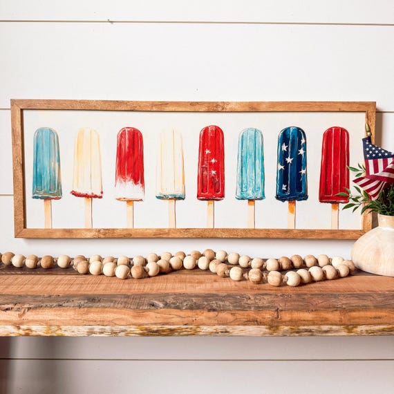 4th of July Popsicle Wood Sign, 4th of July Wall Art, Summer Wall Art, Patriotic Wall Art, Farmhouse Wood Sign, 4th of July Sign