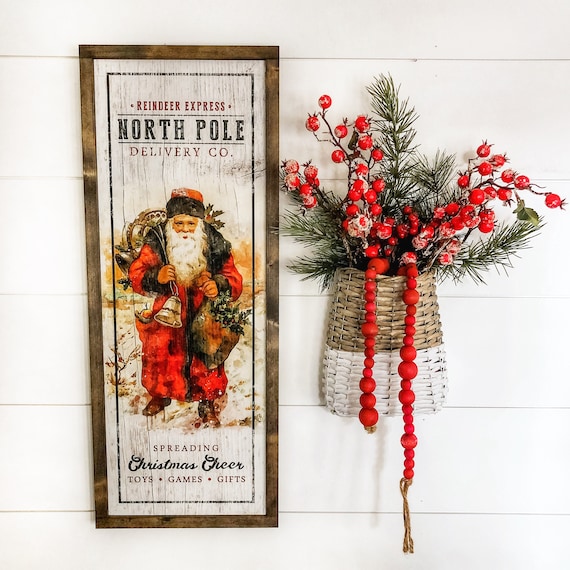 Santa Sign, Christmas Wood Sign, Christmas Decor, Farmhouse Christmas Decor, Reindeer Sign, Vintage Christmas Sign, Gift Idea, Holiday Decor