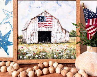 White Barn 4th of July Decor, Vintage 4th of July Sign, Red White & Blue Decor, Farmhouse Wood Sign, Handmade Sign, Unique 4th of July Decor