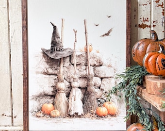 Three Brooms Halloween Wood Sign, Vintage Halloween Sign, Witches Broom Fall Sign, Whimsical Halloween Wood Sign, Unique Halloween Wood Sign