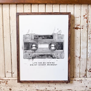 art mural rétro vintage sur cassette, panneau en bois rétro vintage, panneau en bois citation inspirante, impression sur cassette vintage, art mural unique