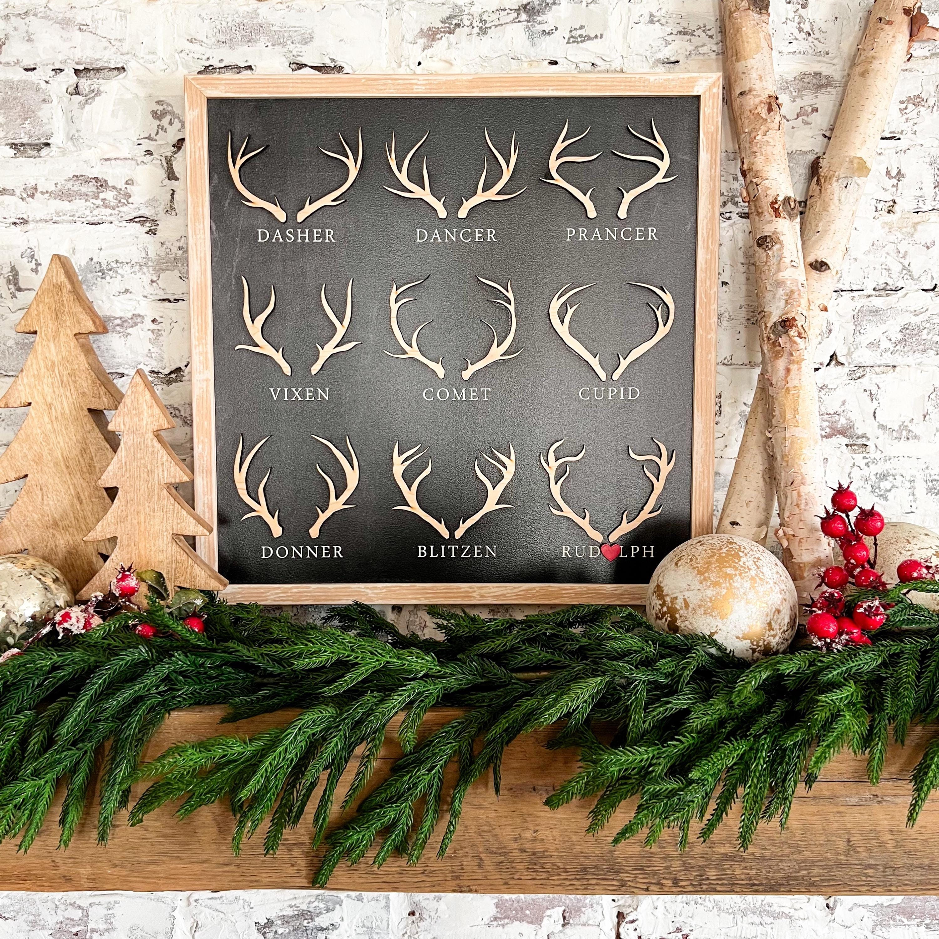 36 Creative Christmas Decor Ideas to Transform Your Space: Festive Hacks You'll Love 10 Reindeer Names Sign, Reindeer Antlers Framed Wood Sign, Christmas…