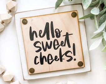 Bathroom Sign, Funny Bathroom Sign, Hello Sweet Cheeks, Wash Your Hands Sign, Housewarming Gift Ideas, Bathroom Wood Sign, Bathroom Decor