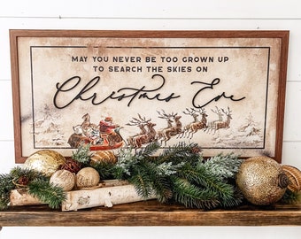 Search Skies Christmas Eve Rectangle Sign, Christmas Wood Sign, Christmas Decor, Farmhouse Christmas Decor, Vintage Christmas Sign