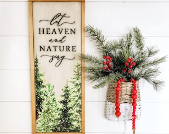 Let Heaven & Nature Sing, Christmas Wood Sign, Christmas Decor, Farmhouse Christmas Decor, Laser Cut Sign, Vintage Christmas Sign, Gift Idea